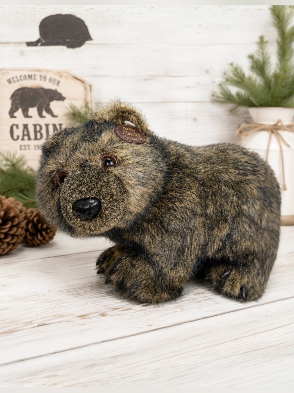 Vintage The Old Classics Fine Toy Bear Plush 15” Realistic Brown Black Fur Korea